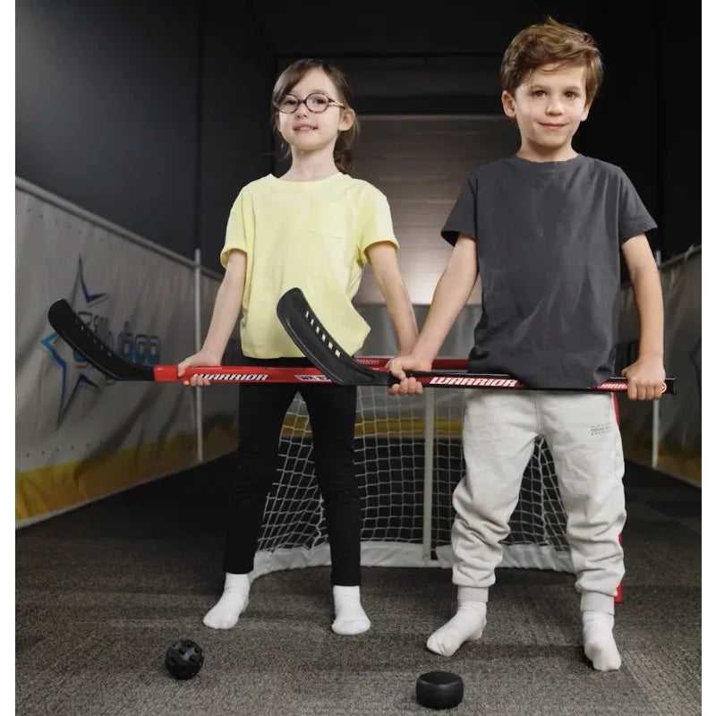 Player Stick 4pc Combo Set - 2 27" Plastic Hockey Player Sticks 1 Ball 1 Puck