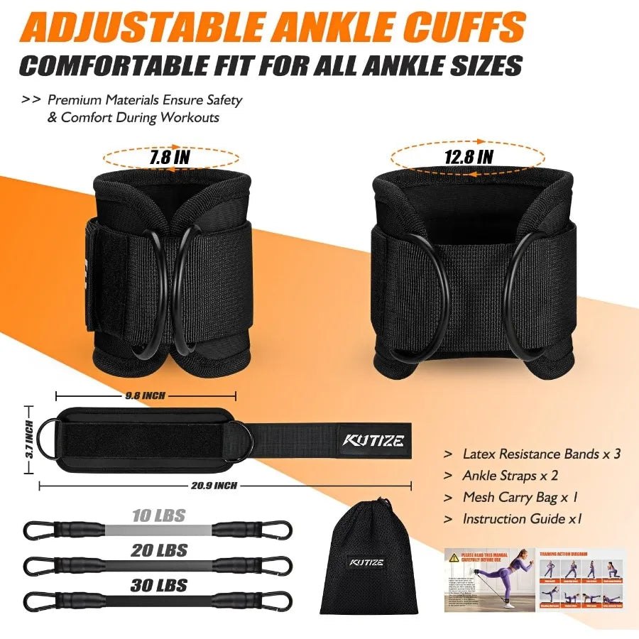 Ankle Resistance Bands with Cuffs for Women Men 3Level Adjustable Leg Glute Workout Equipment Portable Home Gym Exercise Bands