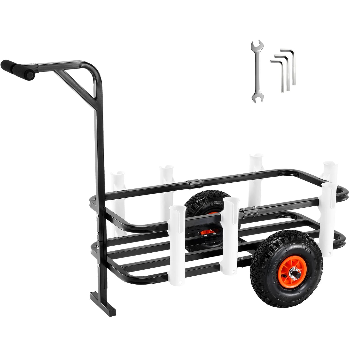 SucceBuy 200/300/350 lbs Beach Fishing Cart with Two 11"/13"/16"  Wheels 7 Rod Holders Steel Pier Wagon Trolley for Sand Picnic