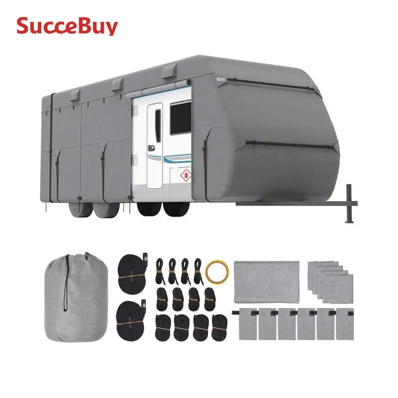 VEVOR Travel Trailer Cover 18-40FT RV Cover 4-Layer Non-Woven Fabric Camper Cover Waterproof Windproof Rip-Stop Class A RV Cover
