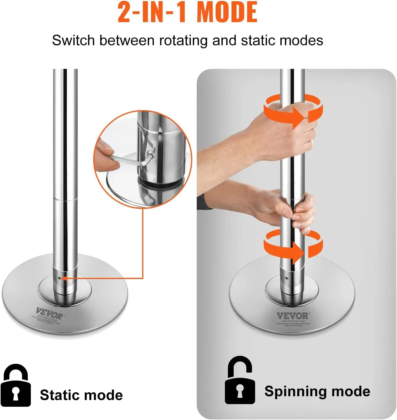 Professional Dancing Pole,Spinning Static Dancing Pole Kit,Portable Removable Pole, 45mm Heavy-Duty Stainless Steel Pole, Silver