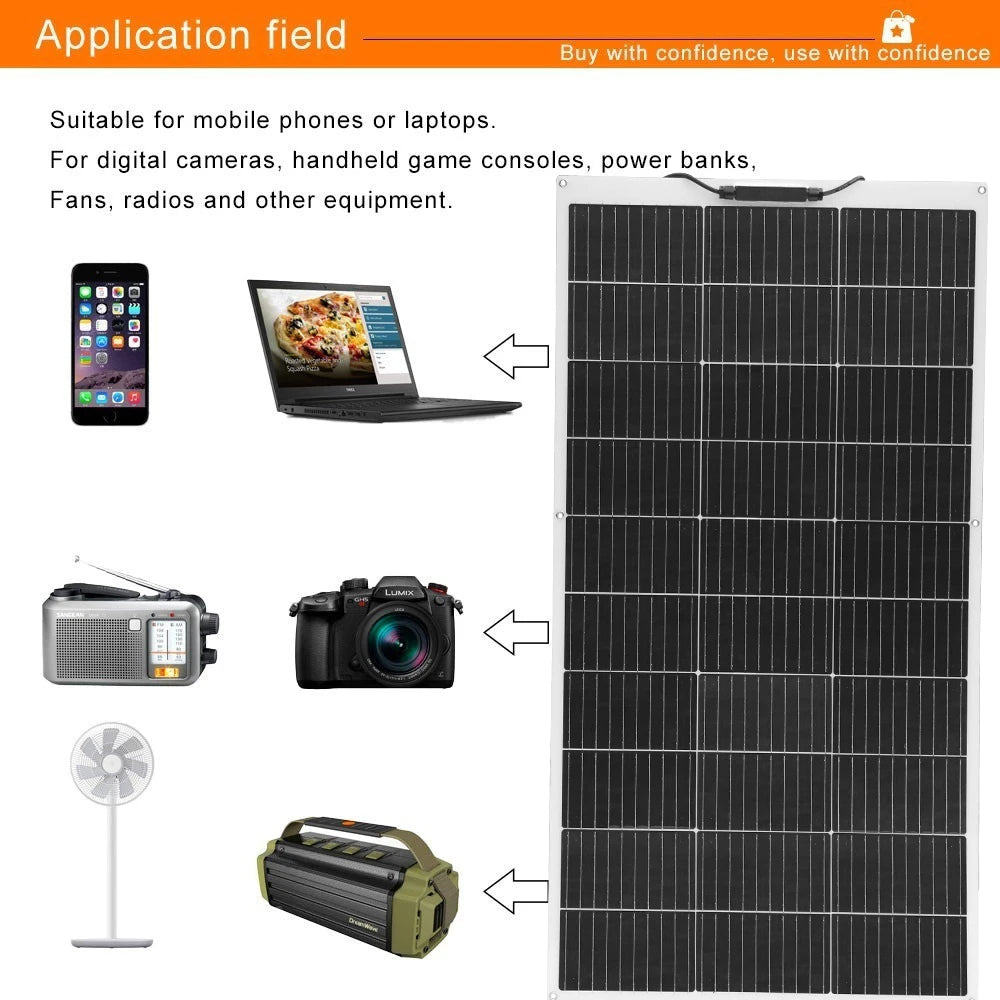 1pcs-10pcs 100W solar panel rechargeable battery 12V 100W- 1000W Flexible Solar panels charger motorhome houses balcony camping