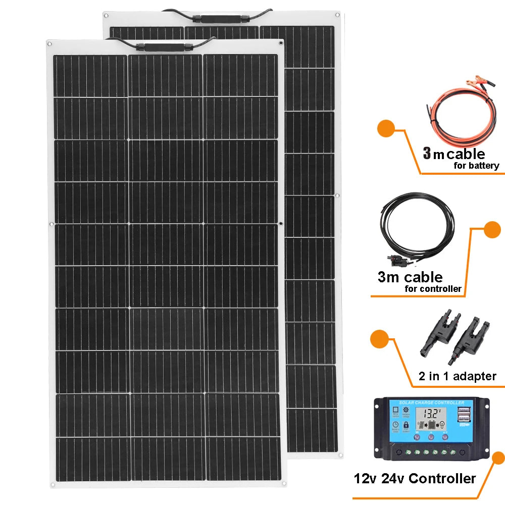 1pcs-10pcs 100W solar panel rechargeable battery 12V 100W- 1000W Flexible Solar panels charger motorhome houses balcony camping