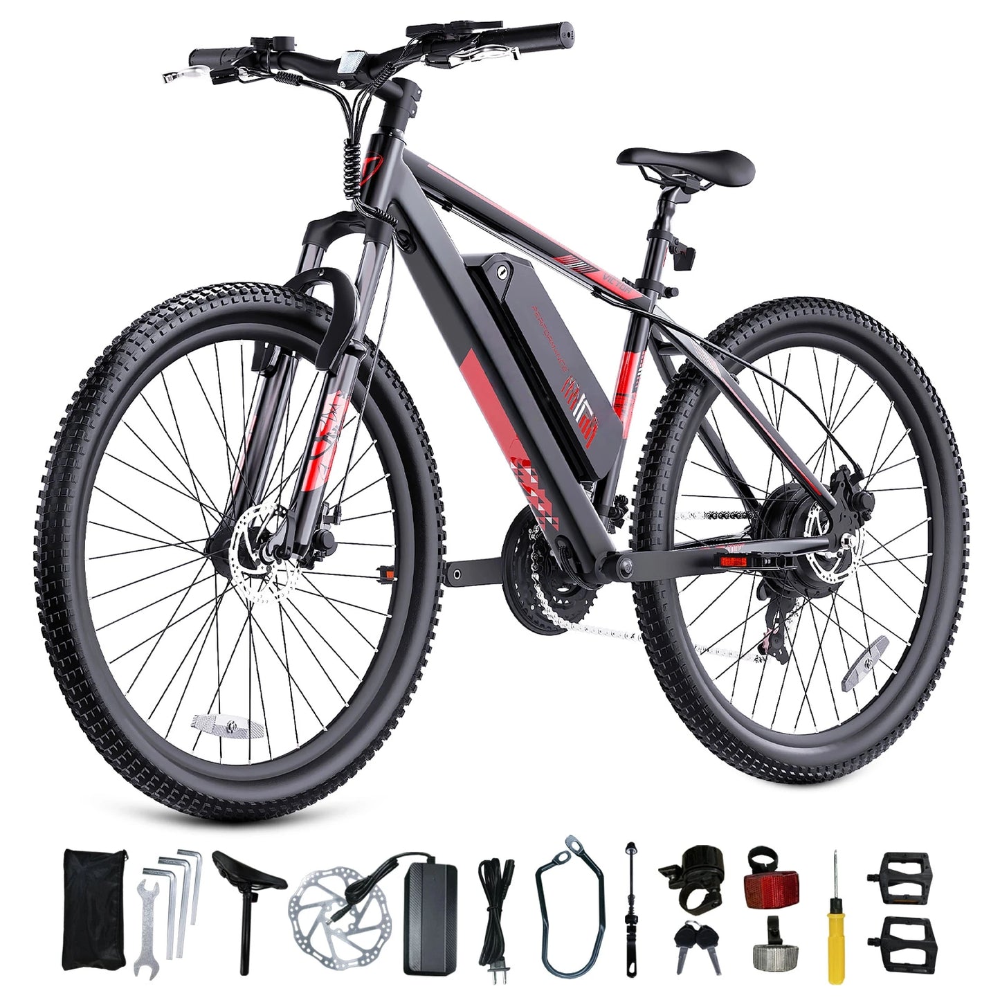 Electric Mountain Bike for Adults, 350W Motor(Peak 750W), 26'' Tire Electric Bike, 10.4Ah Battery, 32km/h Max Speed.