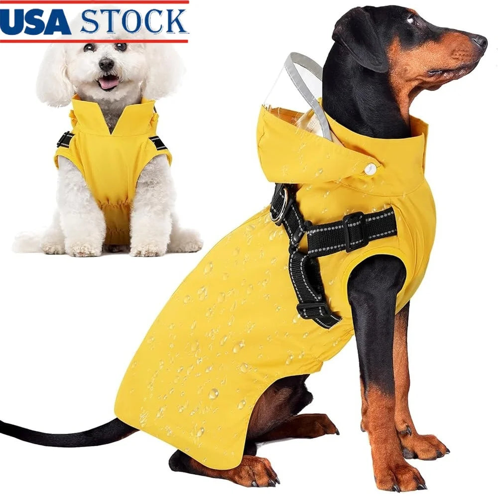 Hign-concerned Waterproof Dog Raincoat Harness Hood