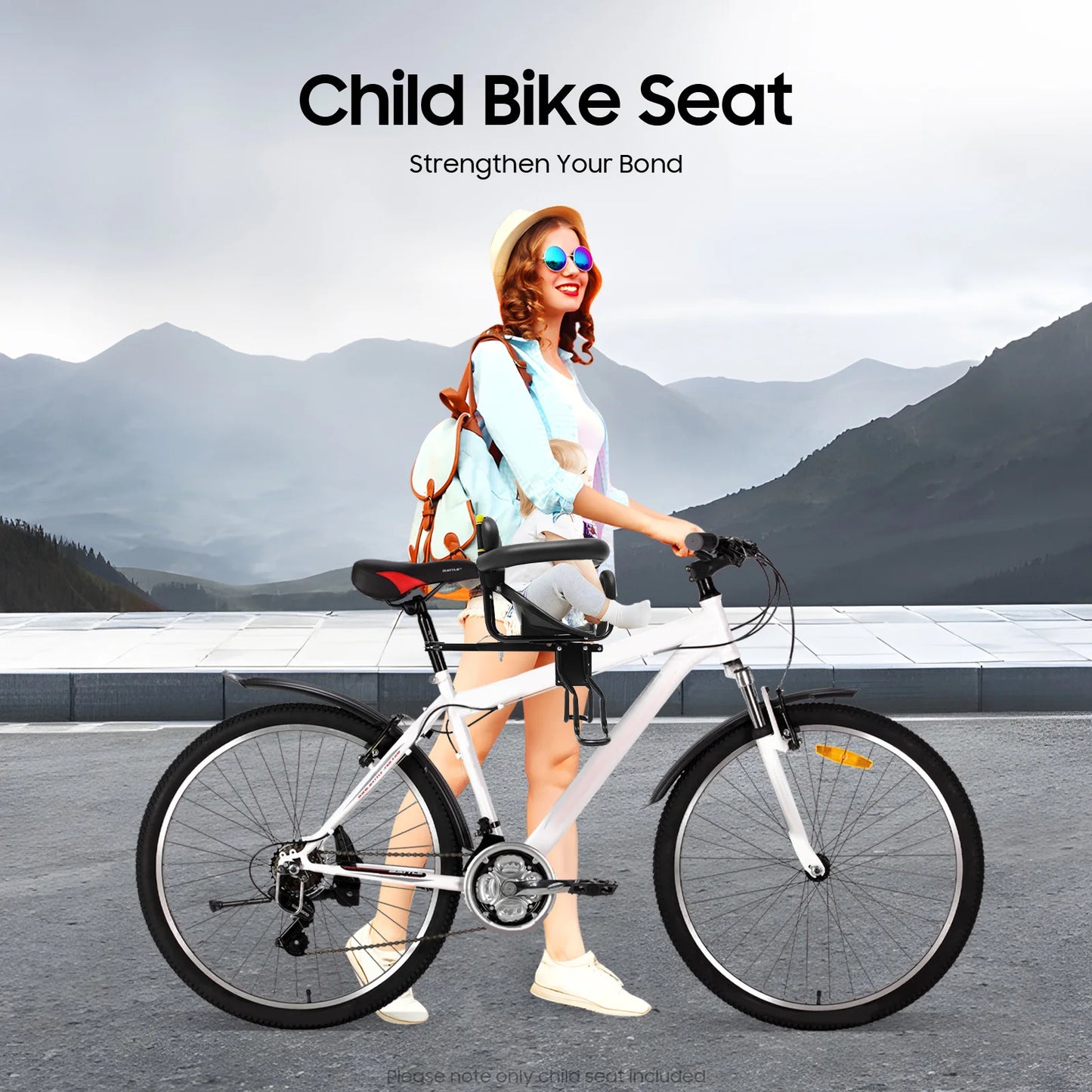 Black Child Bike Seat,Universal Front-mounted Mountain Bike Seat,Adjustable Child Seat Bike Safety Seat,Max 35kg Load Capacity