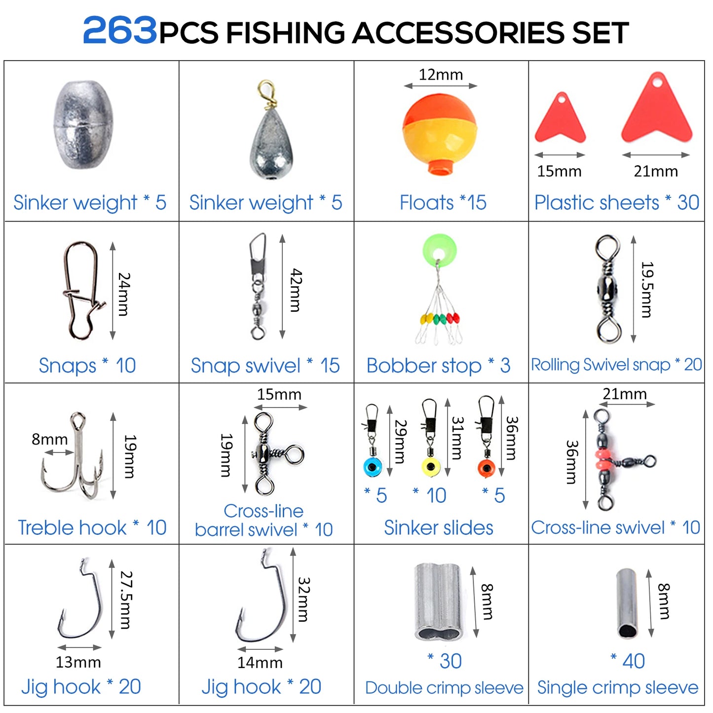 Fishing Accessories Set ishing Slides with Tackle Box Including Plier Jig Hooks Sinker Weight Swivels Snaps Sinker Slides