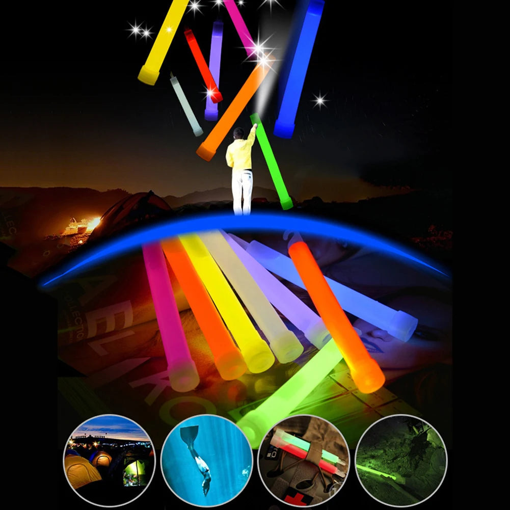 10pcs 6Inch Glow Light Sticks Outdoor Survival Tool Warning Lamp Hiking SOS Gear Tactical Equipment Concert Party Light Stick