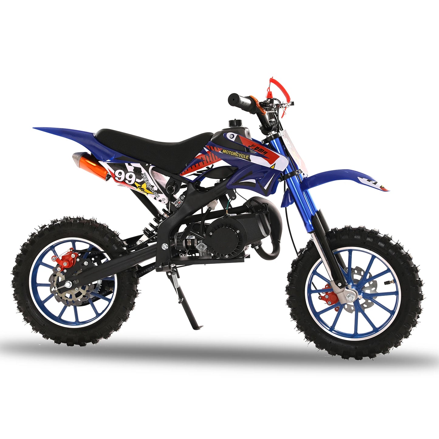 49cc 2-Stroke Dirt Bike, Gas Power Motocross, Off Road Mini Motorcycle with Front Rear Disc Brakes, Max Speed 40KM/H (Blue)