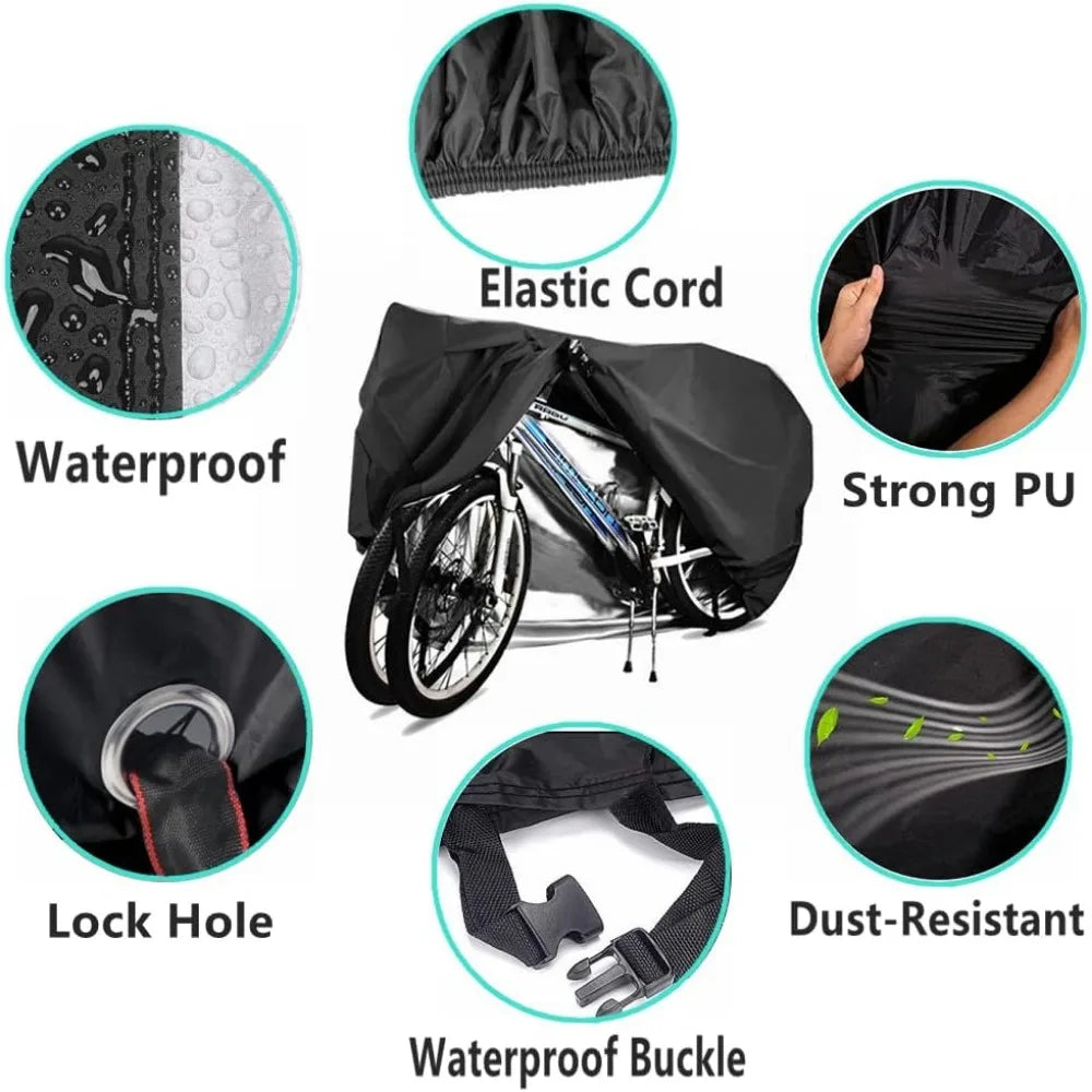 Bike Covers for 2 or 3 Bikes, 2XL Size Outdoor Waterproof & Anti-UV Bicycle Covers with Lock Hole for Mountain Road Electric Bik