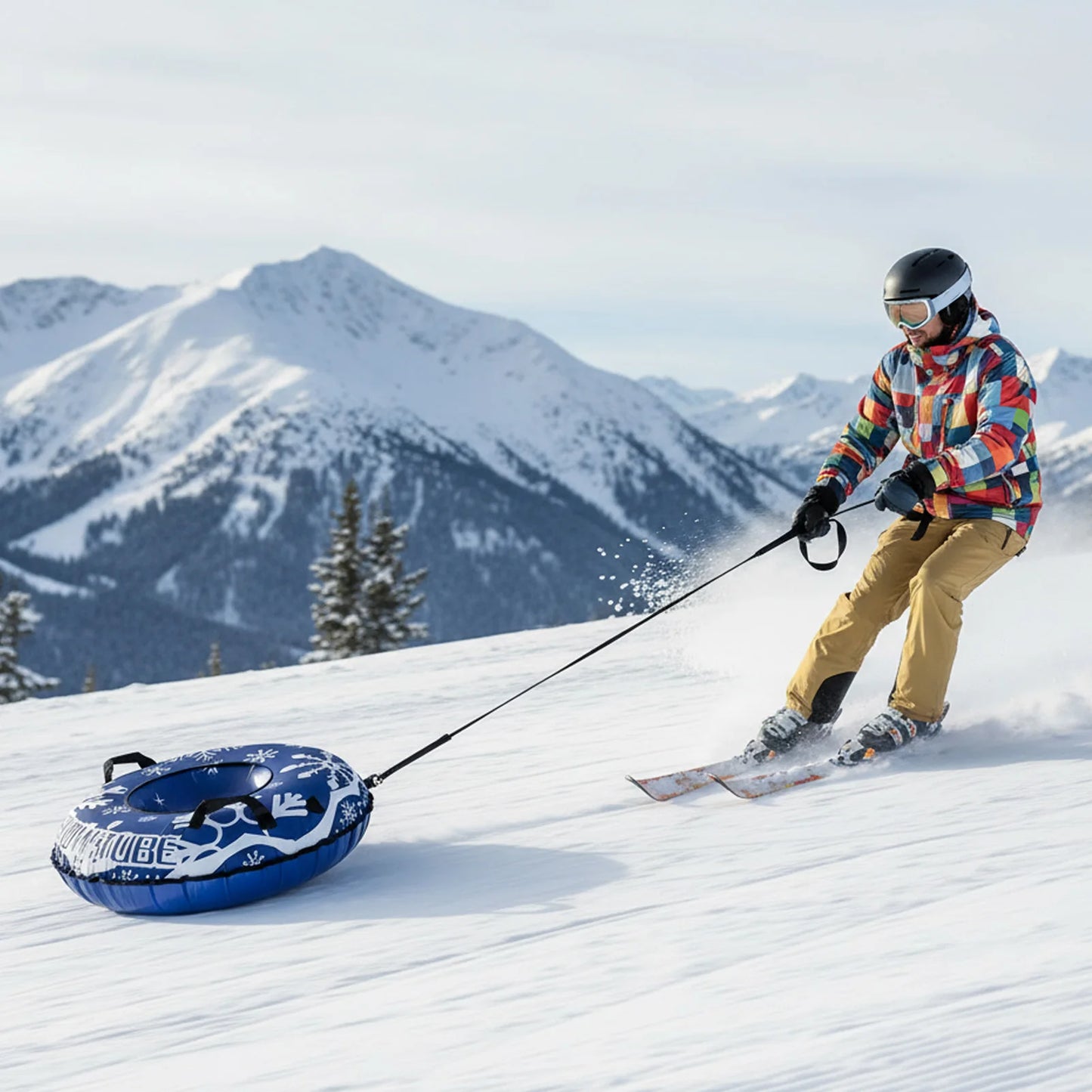 Blue Inflatable Snow Tube Sled Heavy Duty Snow Tube for Sledding with Handles Tow Rope Winter Outdoor Toy for Boys Girls Adults