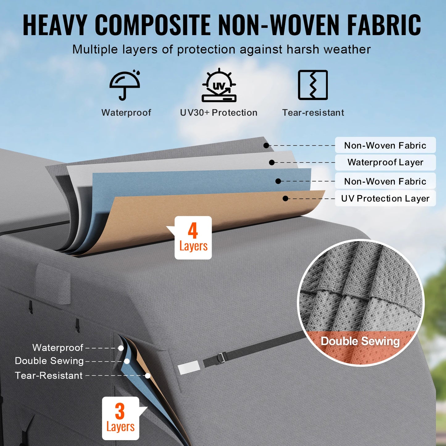 VEVOR Travel Trailer Cover 18-40FT RV Cover 4-Layer Non-Woven Fabric Camper Cover Waterproof Windproof Rip-Stop Class A RV Cover