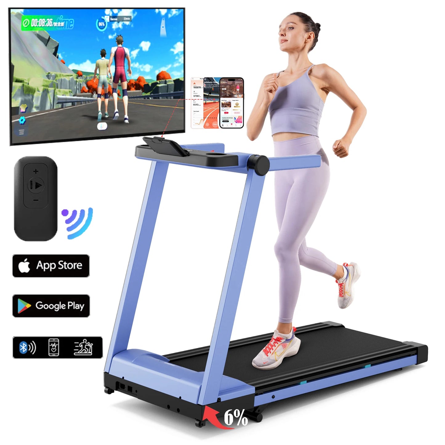 Superun Foldable Incline Treadmill With Touch Screen And App