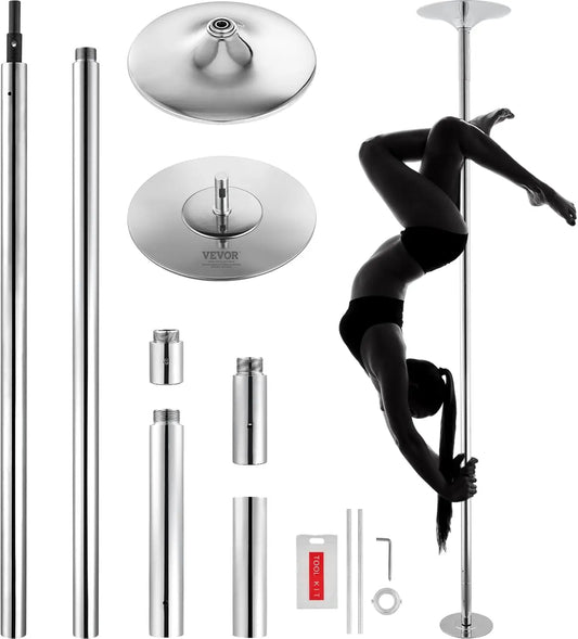 Professional Dancing Pole,Spinning Static Dancing Pole Kit,Portable Removable Pole, 45mm Heavy-Duty Stainless Steel Pole, Silver