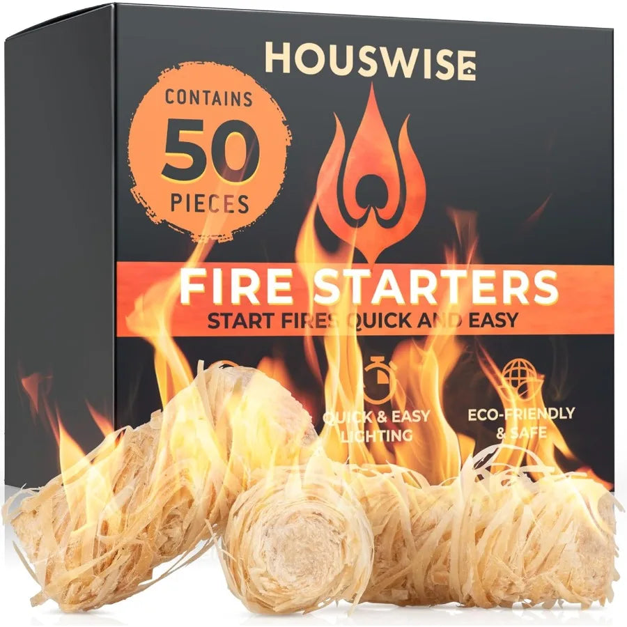 Fire Starter 50 pcs Natural Fire Starters for Indoor Outdoor Use Ideal for Wood Stove Fireplace Campfires Chimney Grill Pit BBQ
