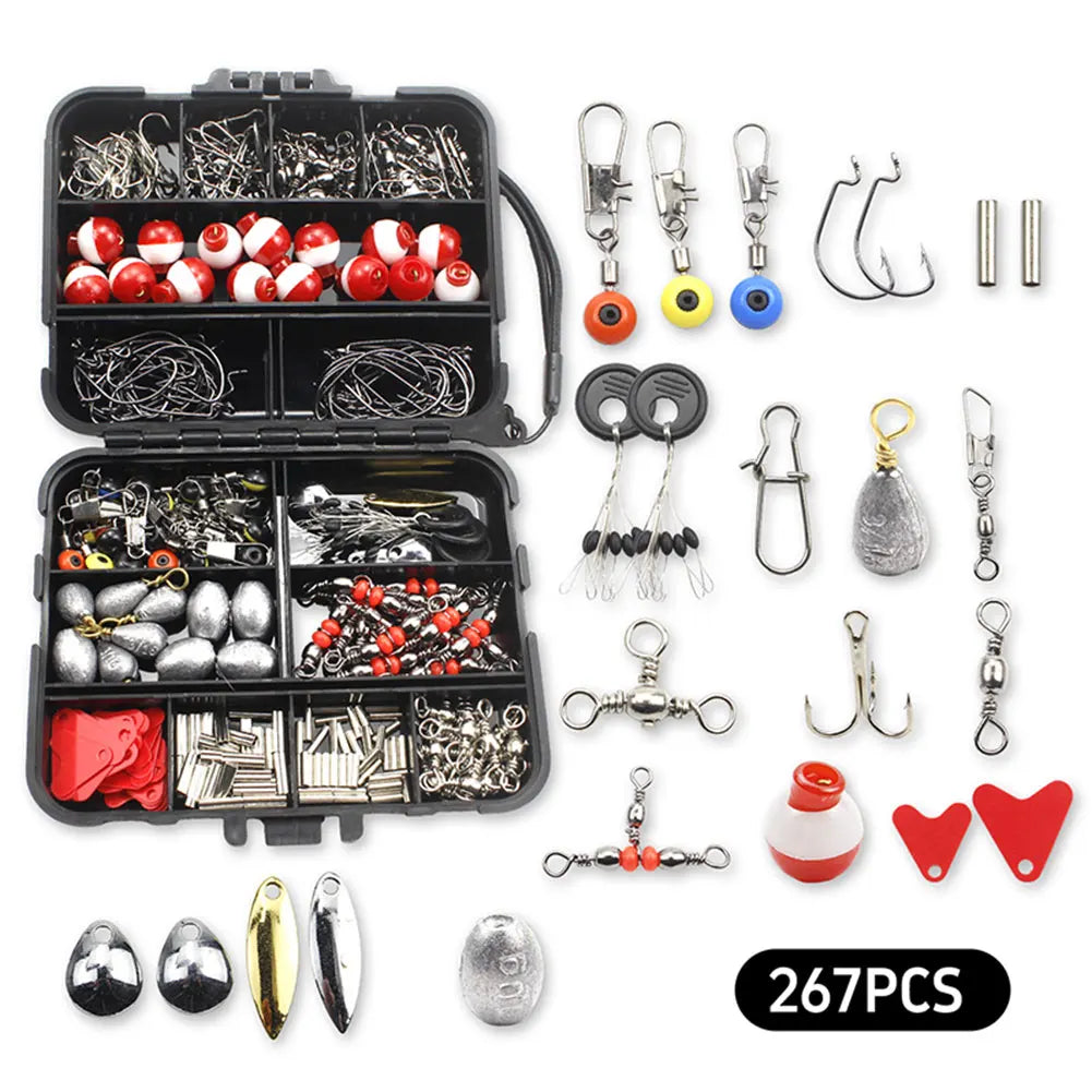 267pcs Fishing Accessories Kit Including Box Fish Hooks Bait Parts Sinkers Outdoor Fishing Accessories Set Gifts for Men