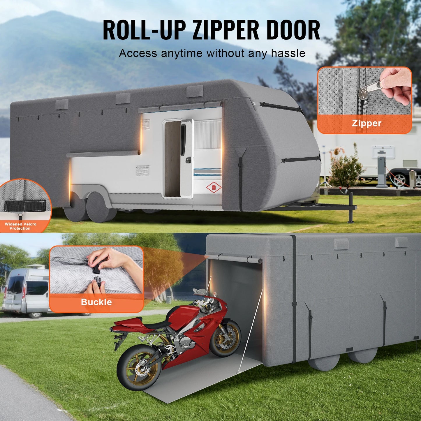 VEVOR Travel Trailer Cover 18-40FT RV Cover 4-Layer Non-Woven Fabric Camper Cover Waterproof Windproof Rip-Stop Class A RV Cover