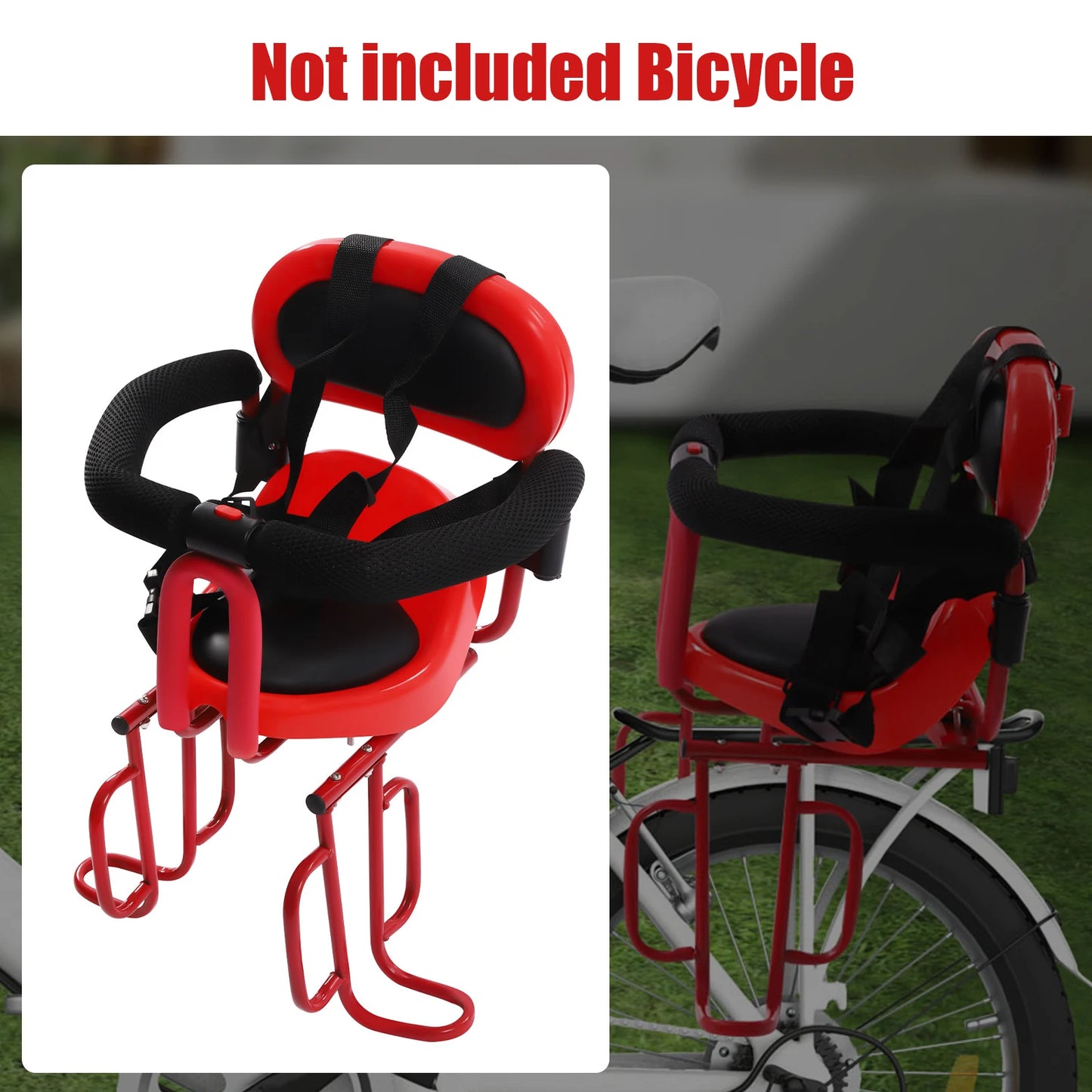 Red Rear Child Bicycle Seat Comfortable And Safe Child Harness Suitable For Standard Bicycles, Including Seat Belts