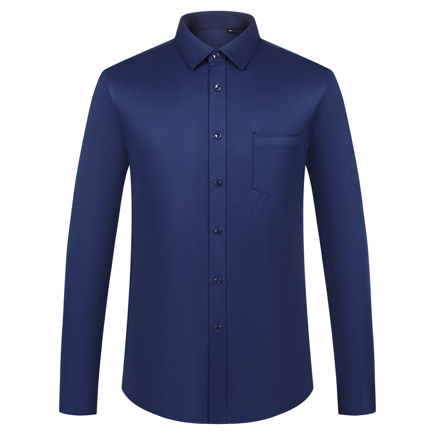 Men's Sleek Stretch Long Sleeve Button Up Shirts with Chest Pocket, Solid Color Formal Business Wrinkle Free Menswear Clothing