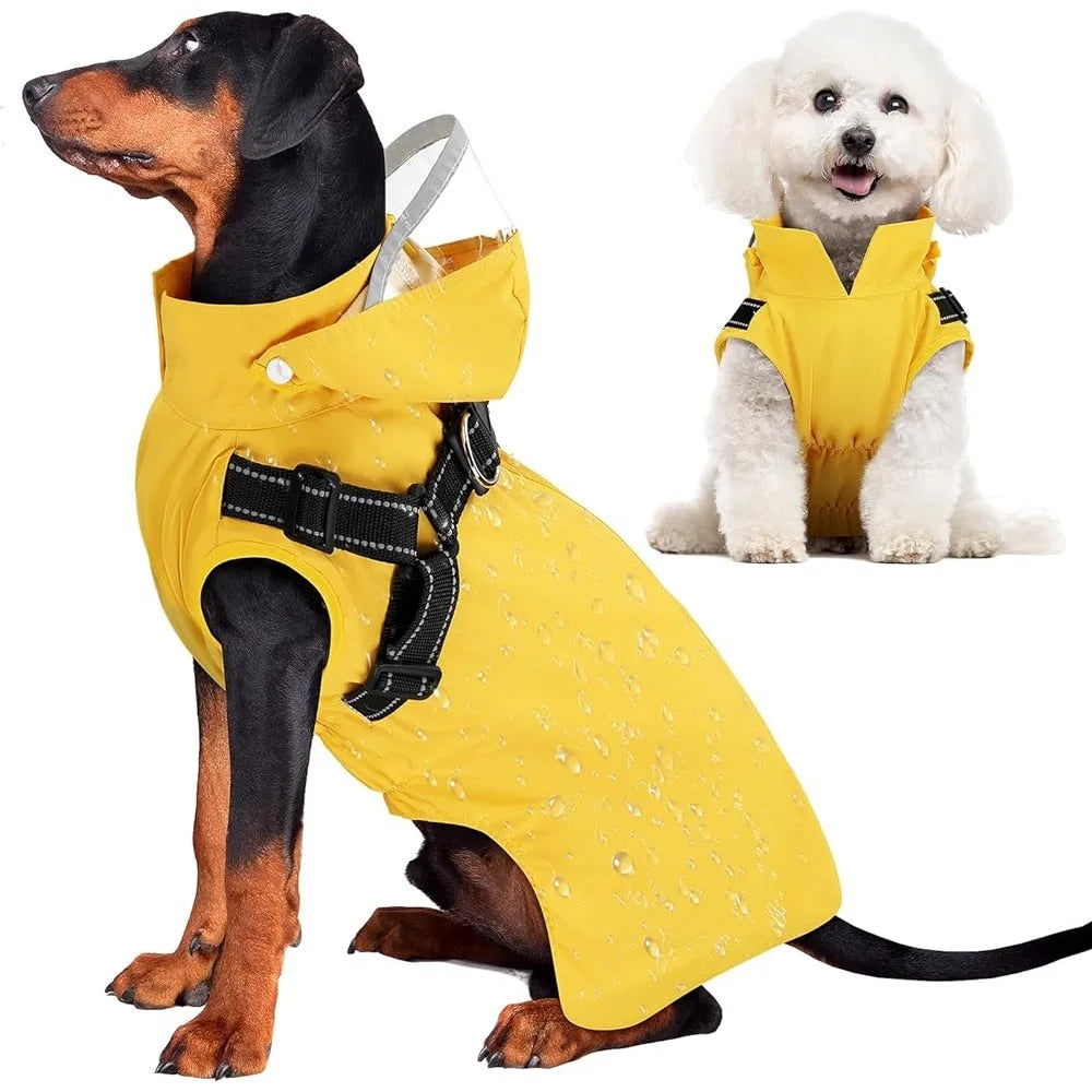 Hign-concerned Waterproof Dog Raincoat Harness Hood