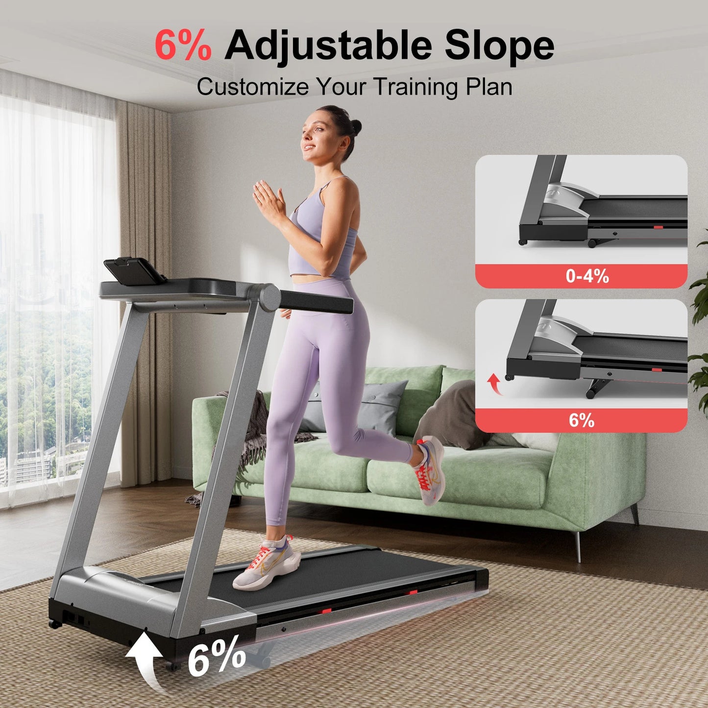 Superun Foldable Incline Treadmill With Touch Screen And App