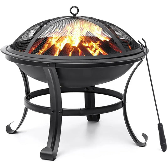 SINGLYFIRE 22 inch Fire Pit for Outside Outdoor Wood Burning Small Bonfire Pit Steel Firepit Bowl for Patio Camping Backyard Dec