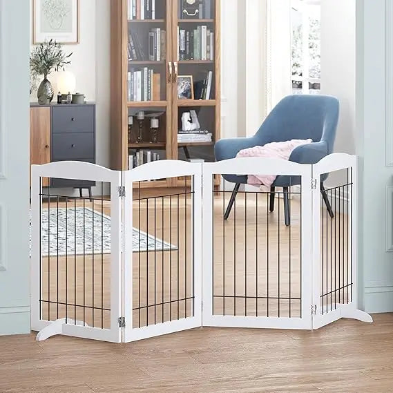 Free Standing Foldable Wire Pet Gate for Dogs, 80 inches Extra Wide, 30 inches Tall 4 Panels Dog Gate for the House