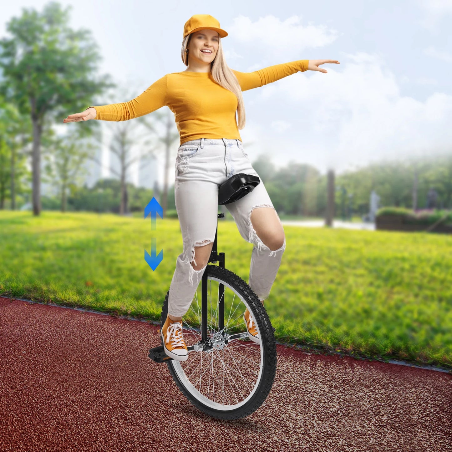 24-inch Wheel Unicycle Height Adjustable Unicycle Black/Yellow/Blue/Red Steel One Wheel Bike For Cycling Balance Training
