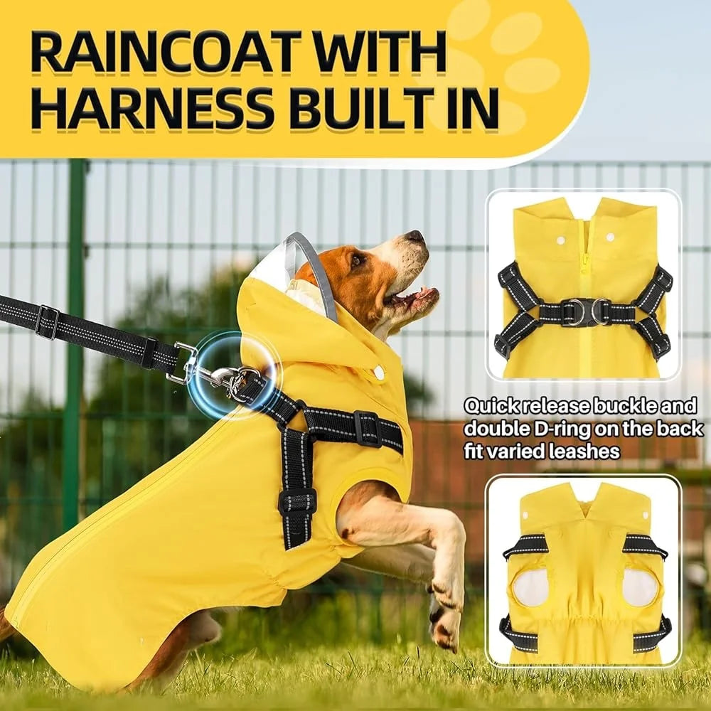 Hign-concerned Waterproof Dog Raincoat Harness Hood