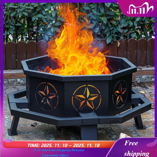 35 Inch Octagonal Fire Pit,Outdoor Fire Pit,Wood Burning Firepit for Bonfire,Firepits for Outside,Camping, Backyard, Patio