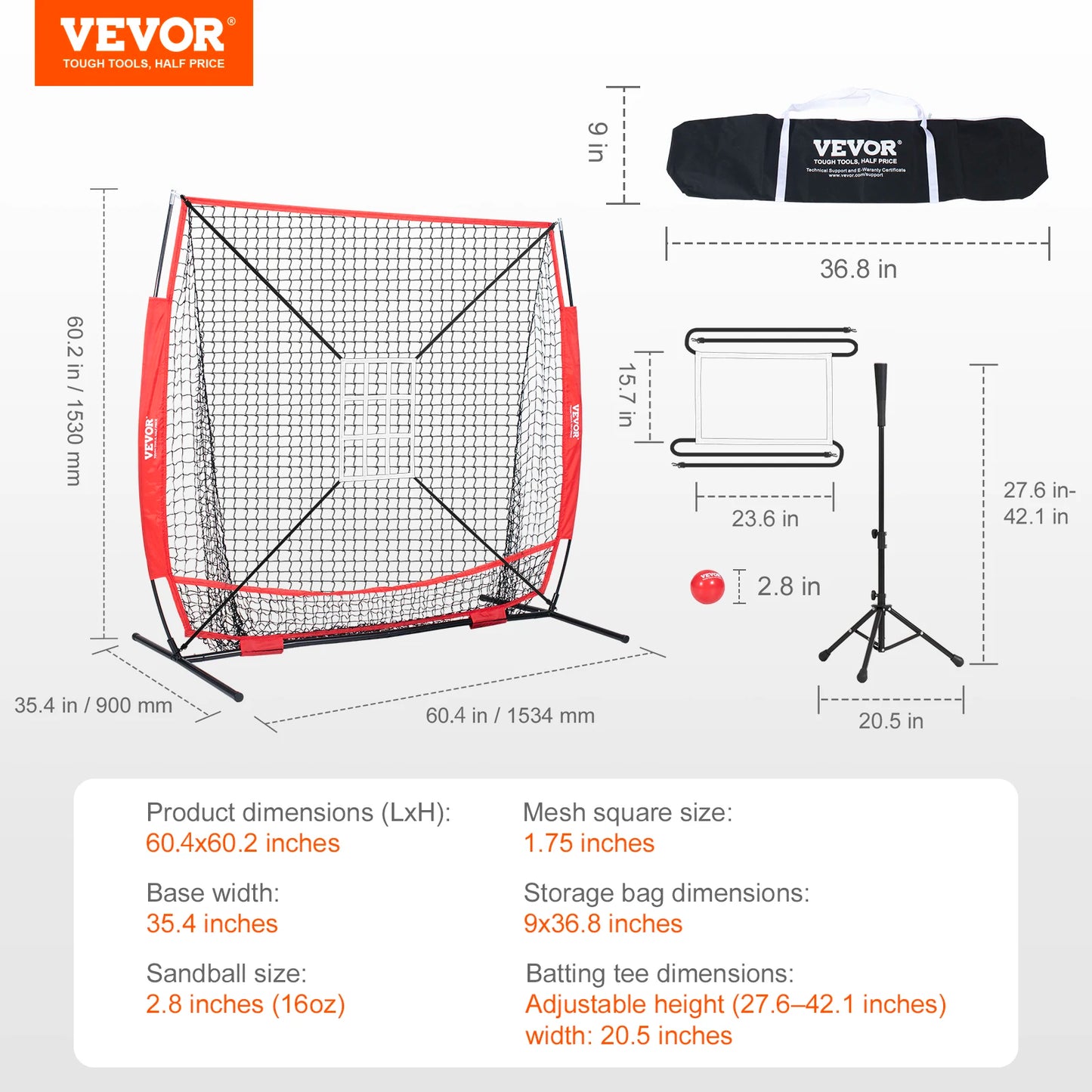 VEVOR Portable Baseball Softball Practice Net With Frame
