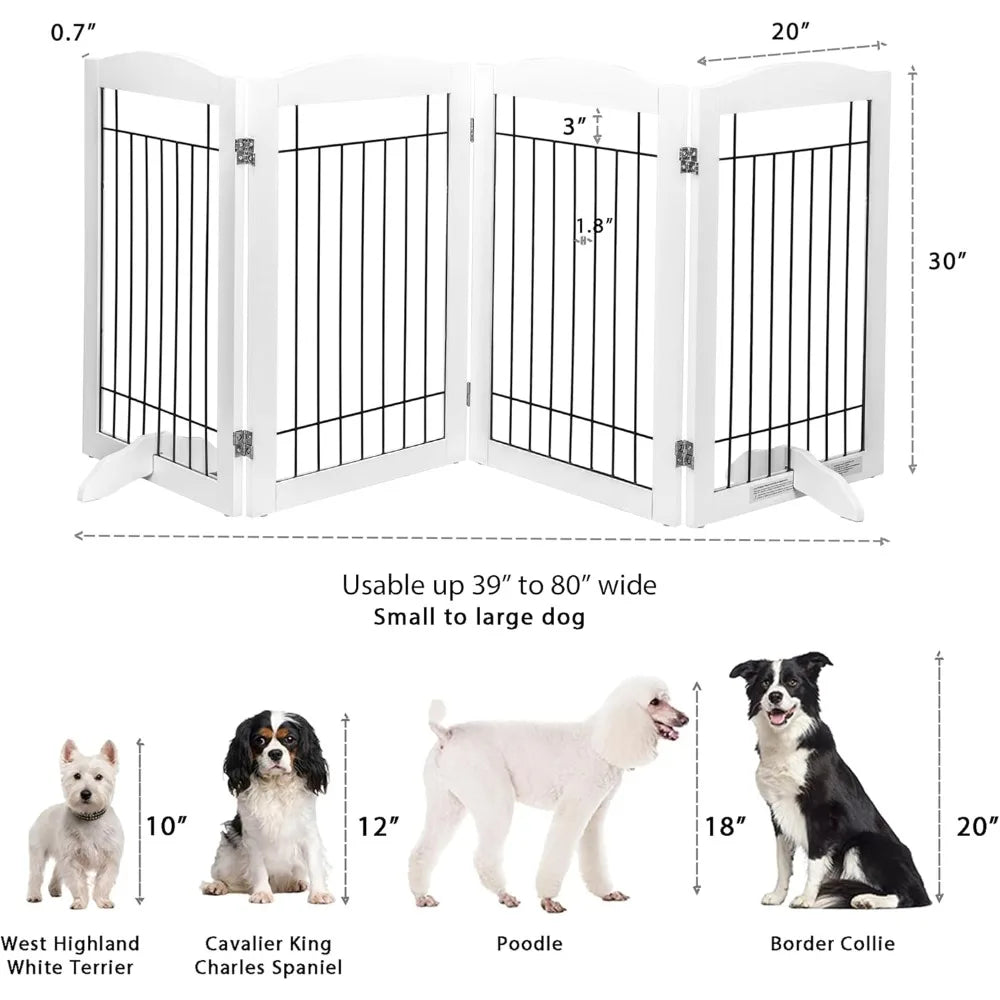 Free Standing Foldable Wire Pet Gate for Dogs, 80 inches Extra Wide, 30 inches Tall 4 Panels Dog Gate for the House