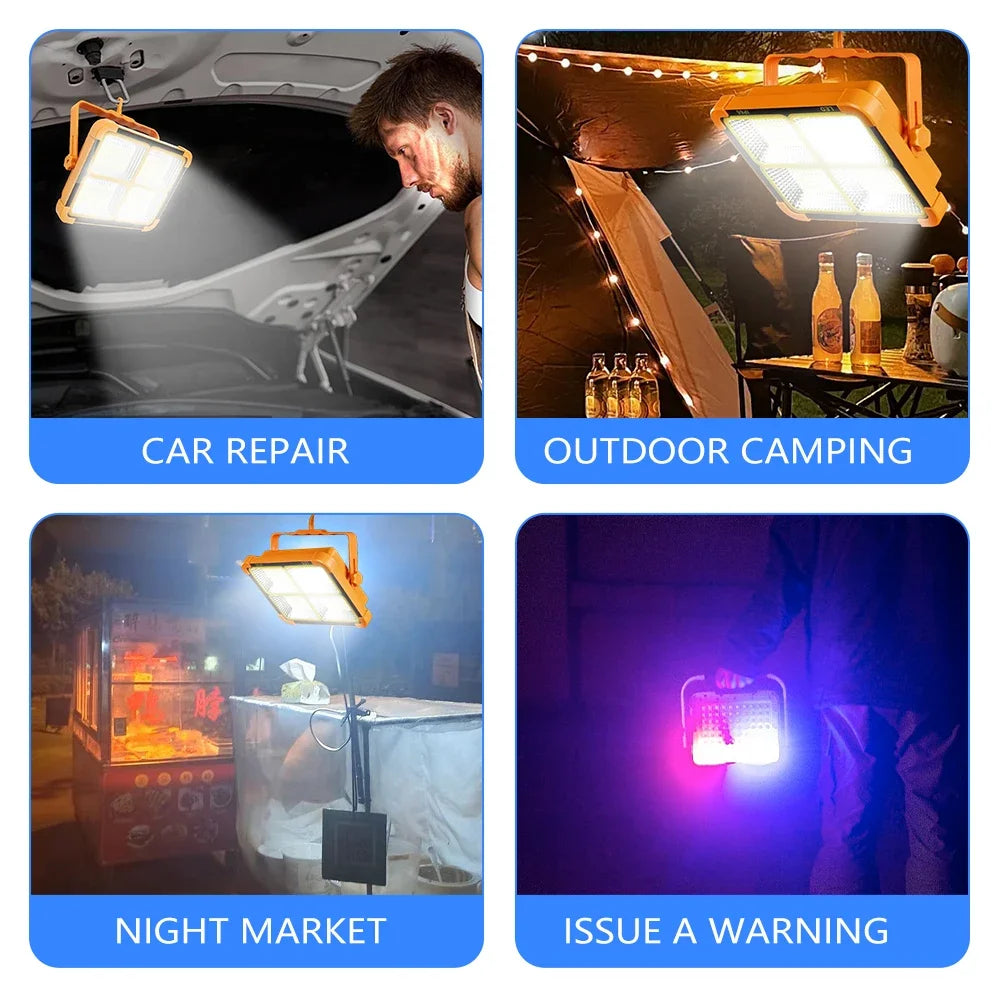 200W Portable Camping Lamp Outdoor Solar Rechargeable Emergency Light 264Led Magnet Flashlight Waterproof Camping Work Light