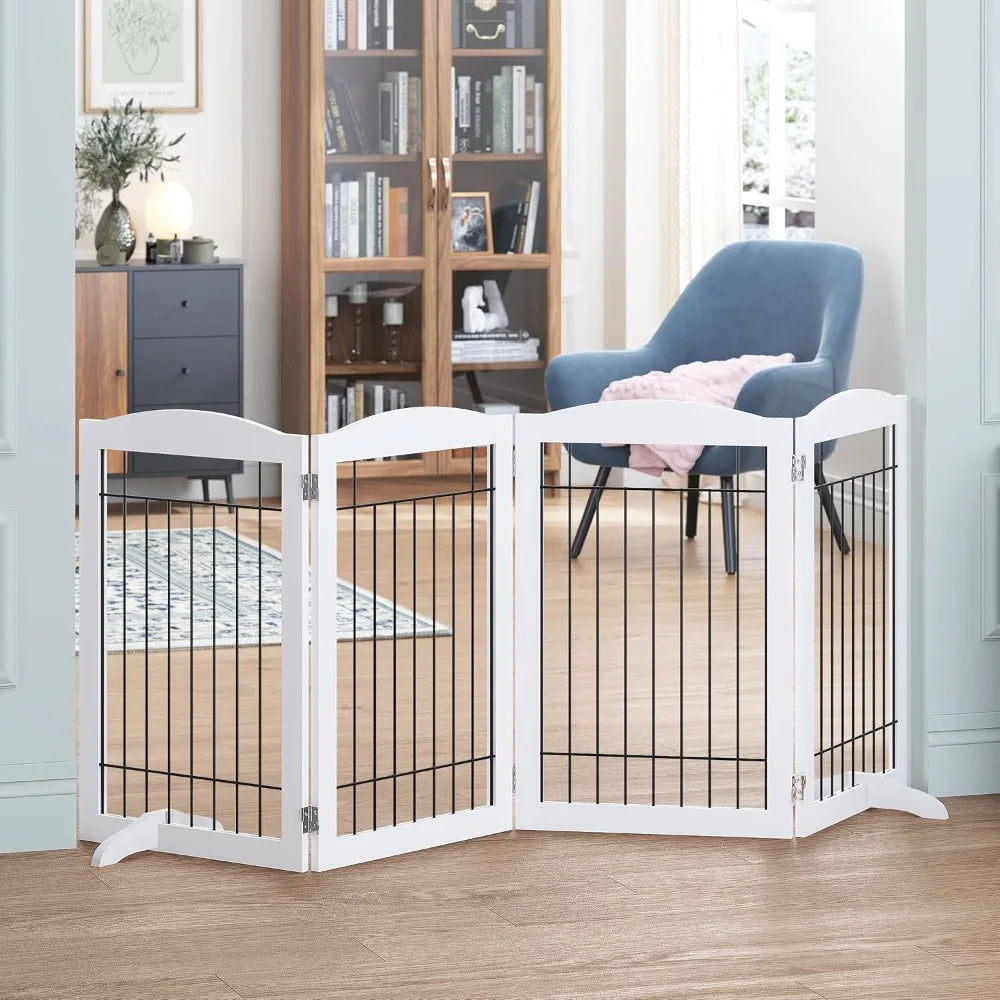 Free Standing Foldable Wire Pet Gate for Dogs, 80 inches Extra Wide, 30 inches Tall 4 Panels Dog Gate for the House