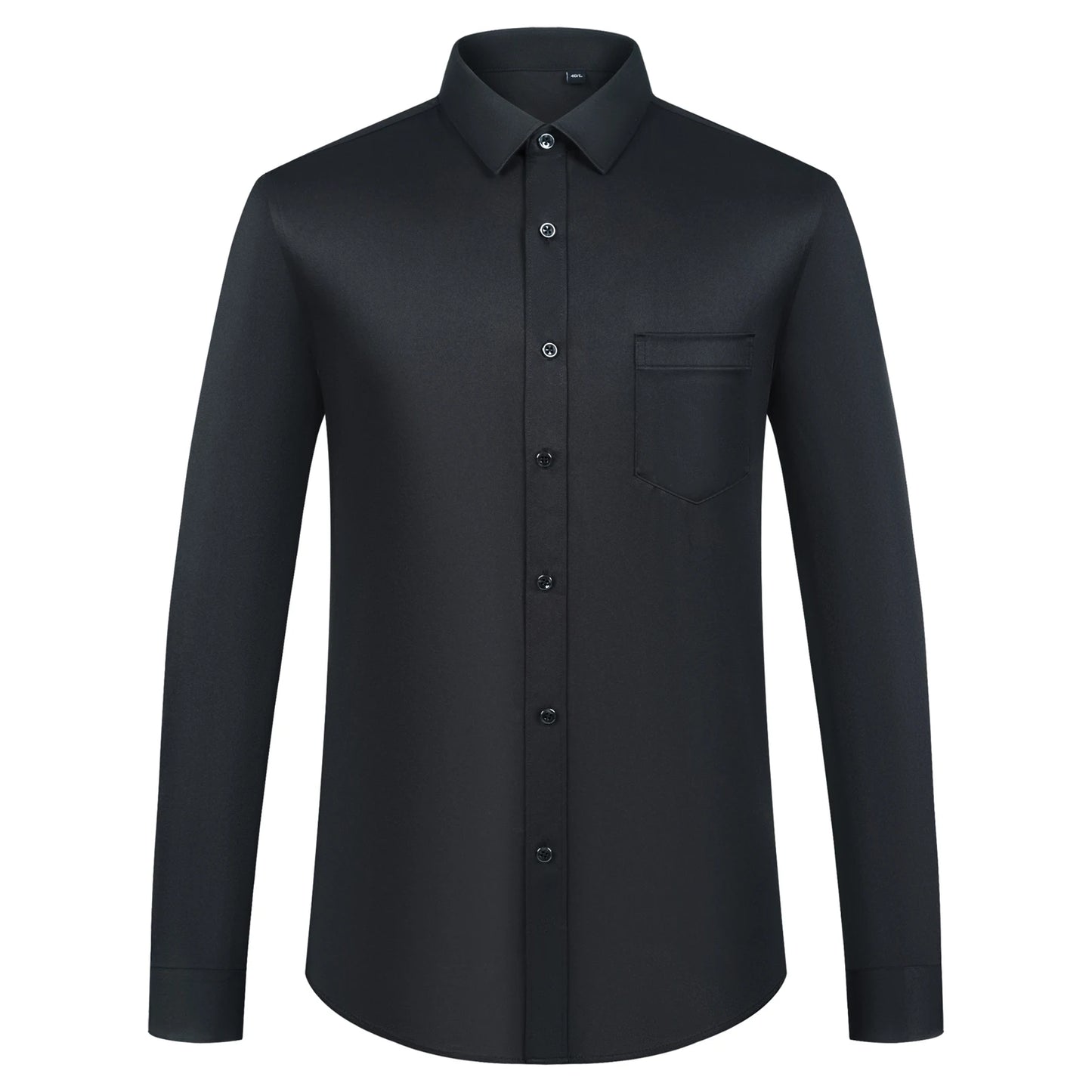 Men's Sleek Stretch Long Sleeve Button Up Shirts with Chest Pocket, Solid Color Formal Business Wrinkle Free Menswear Clothing