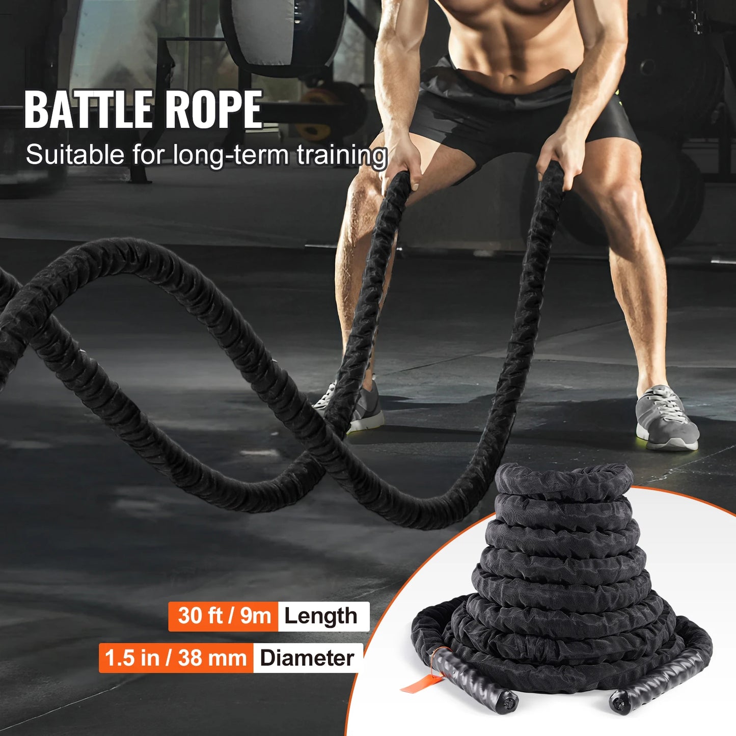 SucceBuy Battle Rope Polyester Exercise Rope Battle Exercise Equipment with Protective Sleeve and Anchor Heavy Weight Pull Rope
