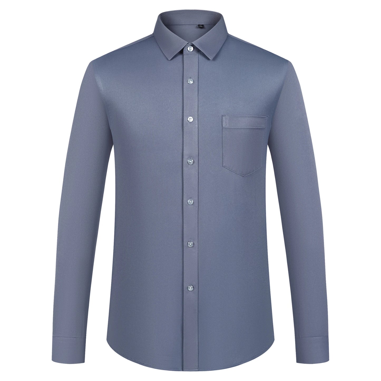 Men's Sleek Stretch Long Sleeve Button Up Shirts with Chest Pocket, Solid Color Formal Business Wrinkle Free Menswear Clothing