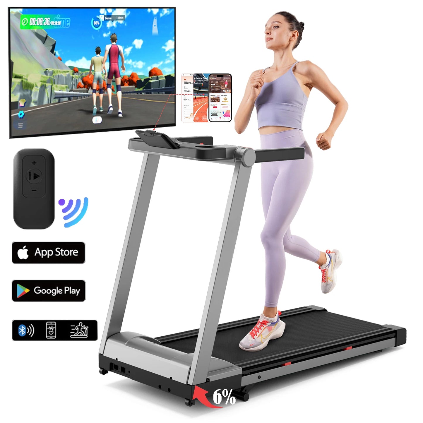 Superun Foldable Incline Treadmill With Touch Screen And App