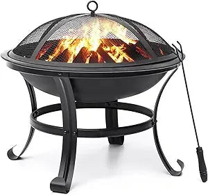 SINGLYFIRE 22 inch Fire Pit for Outside Outdoor Wood Burning Small Bonfire Pit Steel Firepit Bowl for Patio Camping Backyard Dec