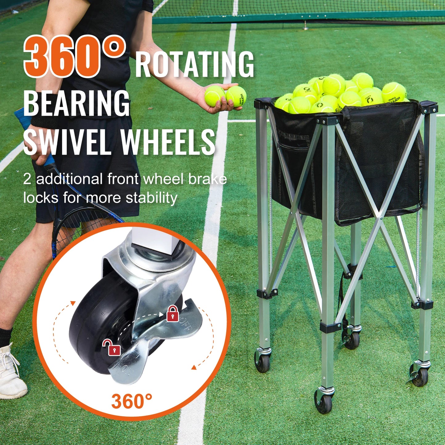 SucceBuy Foldable Tennis Ball Cart Holds 150 180 Balls