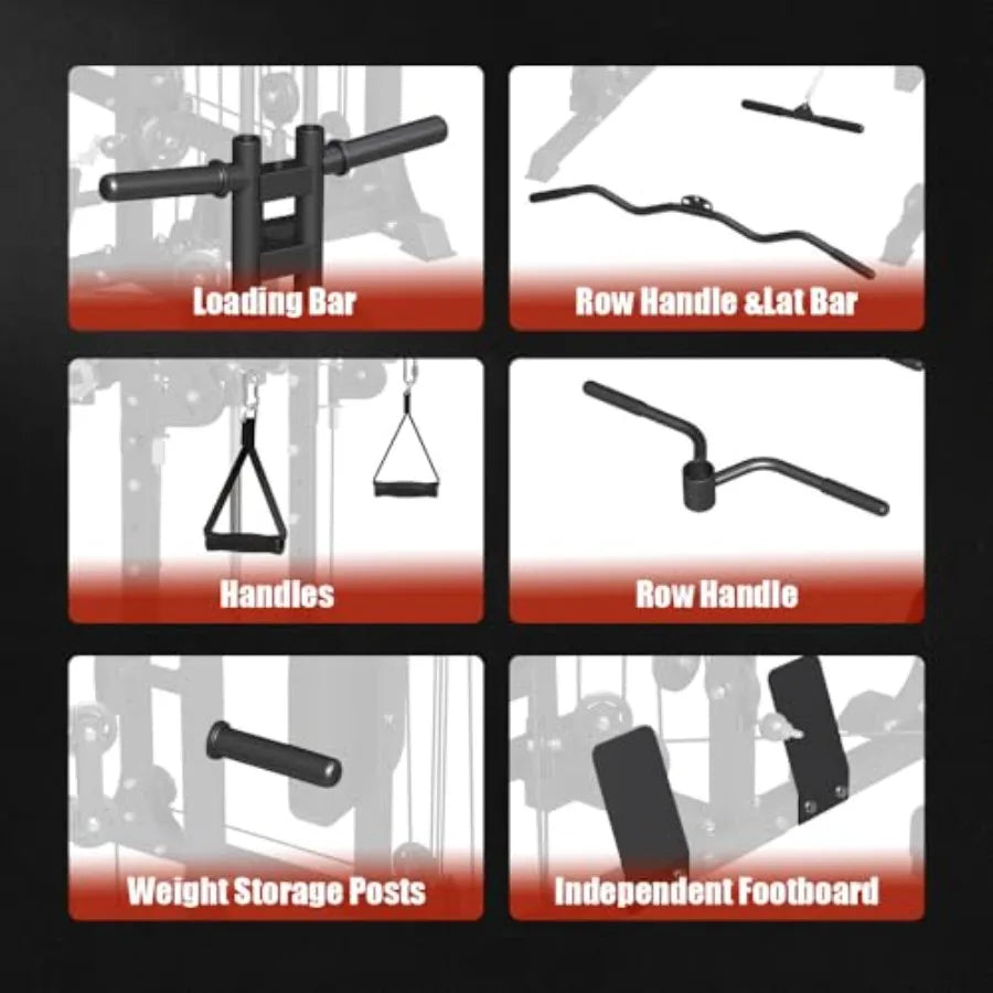 Smith MachinePower Cage Squat Rack with LAT Pull Down System Dipping Bar MultiFunction Linear Bearing Cable Crossover Machine f