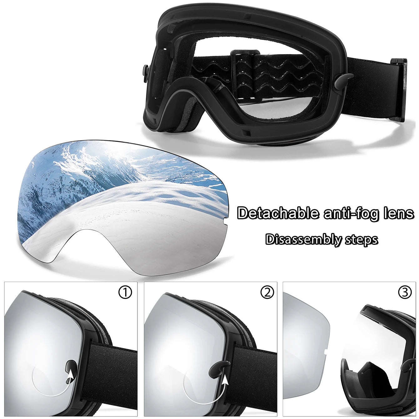 Men Women Outdoor Sports Ski goggles Anti-fog Snowboarding Snowmobile Glasses UV400 Charngeable Lens Teen Charistmas Cycling
