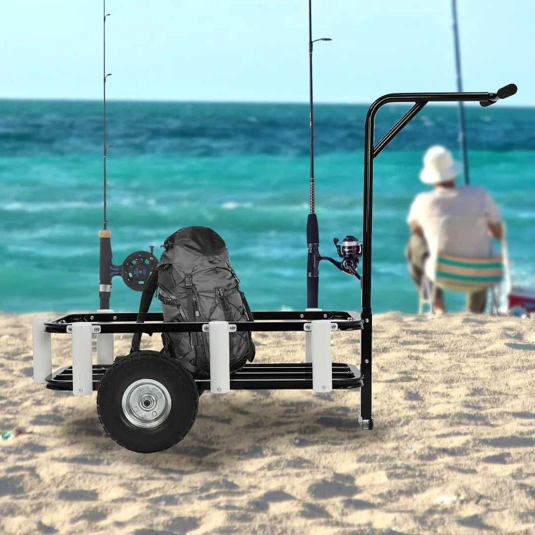Beach Fishing Rolling Wheel Cart,Outdoor Fishing Cart with 7 Fishing Rod Holders for Fish Traveling Shopping Moving