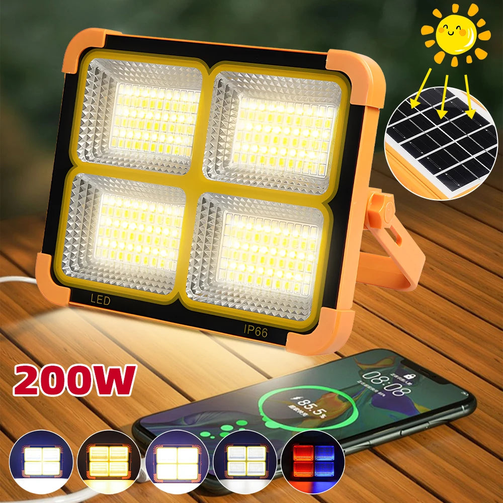 200W Portable Camping Lamp Outdoor Solar Rechargeable Emergency Light 264Led Magnet Flashlight Waterproof Camping Work Light